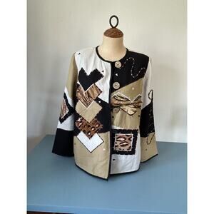 Indigo Moon womens blazer jacket size S black and tan geometric pattern